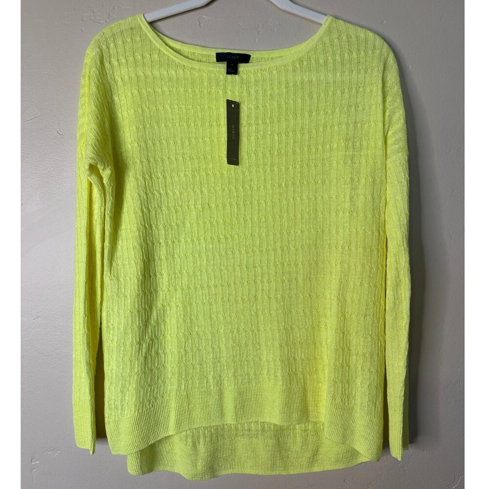 NWT J. Crew Neon Kiwi Linen Summer Cable Knit Sweater XS